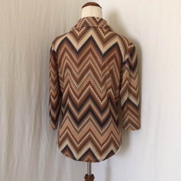 XOXOXO womens L / 12 half sleeve tan brown black button up shirt retro 70s - Picture 5 of 15